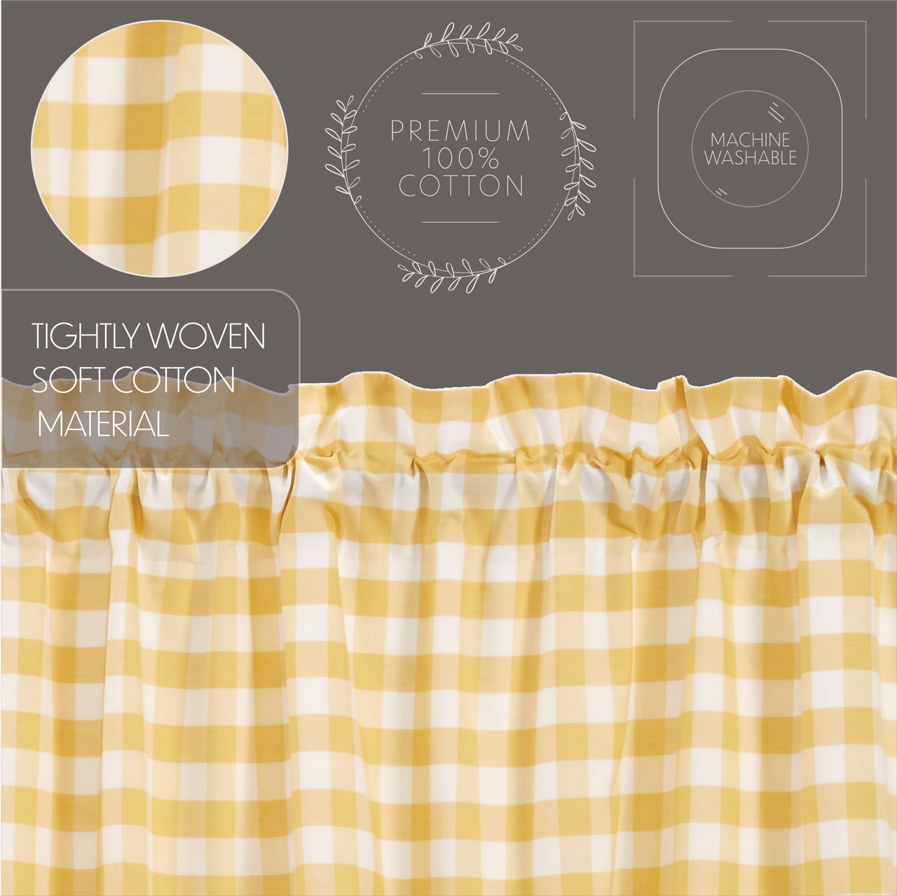 Annie Buffalo Yellow Check Short Panel Curtain Set of 2 63"x36" VHC Brands - The Fox Decor