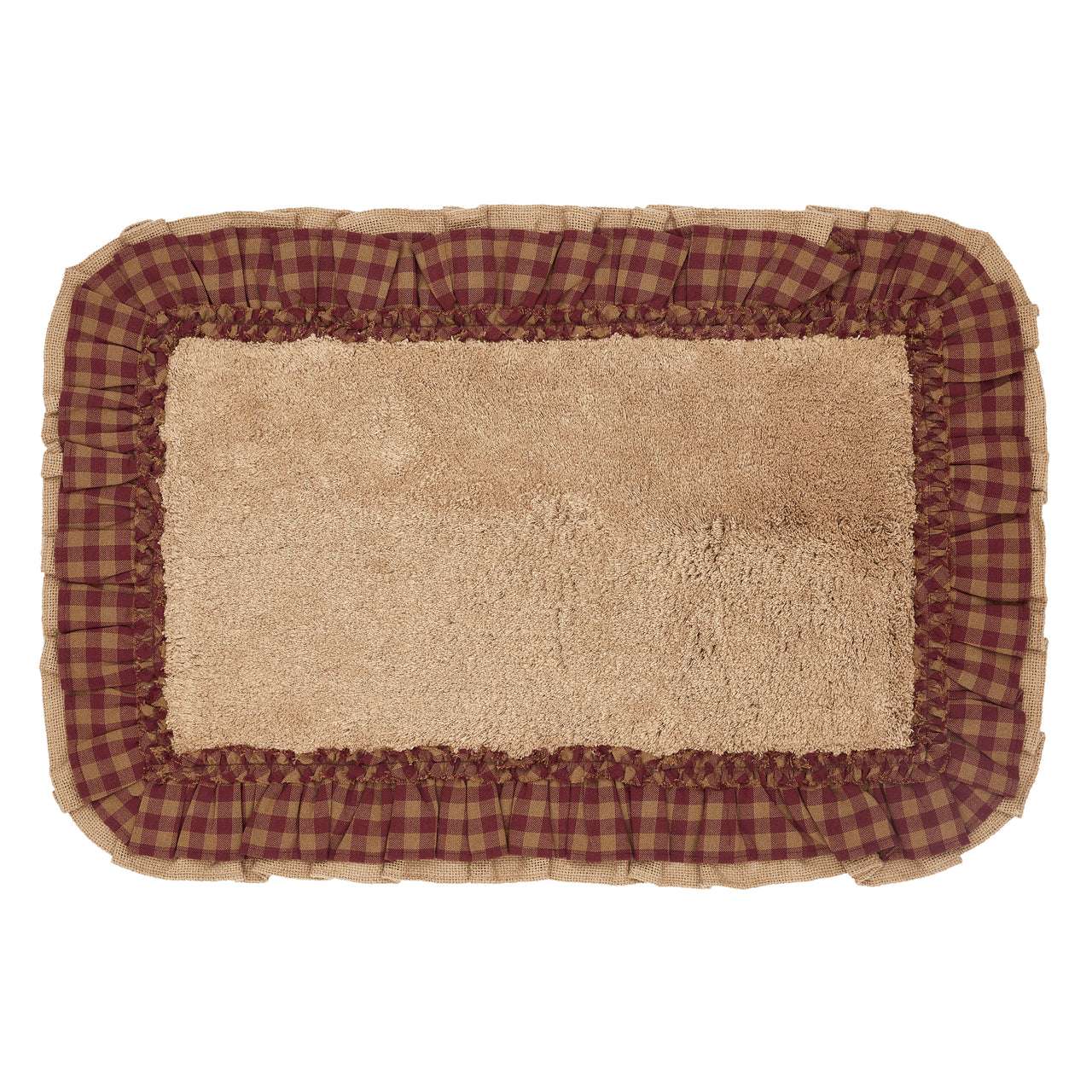 Burlap Natural w/ Burgundy Check Bathmat 20" x 30" VHC Brands - The Fox Decor