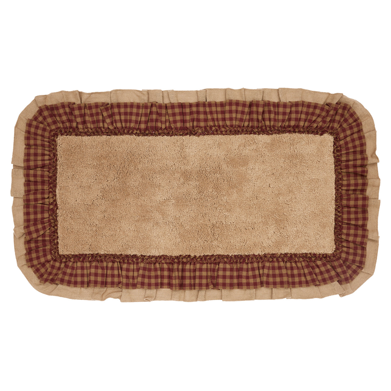 Burlap Natural w/ Burgundy Check Bathmat 27" x 48" VHC Brands - The Fox Decor