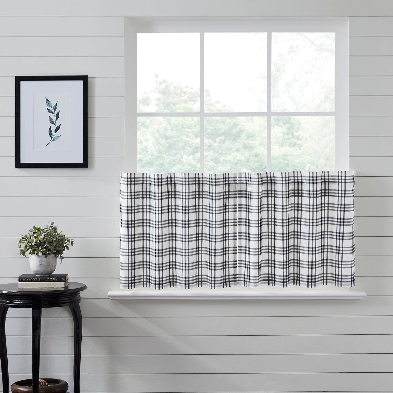 Sawyer Mill Black Plaid Tier Curtain Set of 2 L24xW36 VHC Brands - The Fox Decor