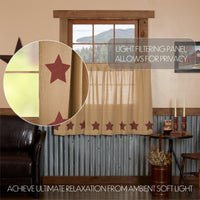 Burlap w/Burgundy Stencil Stars Tier Curtain Set of 2 L36xW36 - The Fox Decor