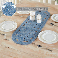 Celeste Blended Blue Indoor/Outdoor Oval Braided Table Runner 12