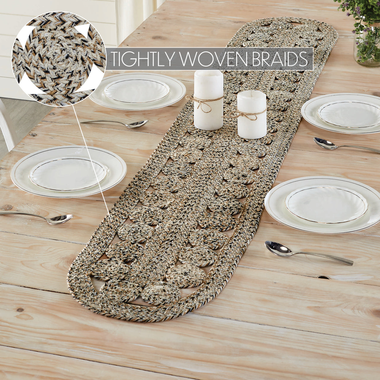 Celeste Blended Pebble Indoor/Outdoor Oval Braided Table Runner 12"x72" VHC Brands - The Fox Decor