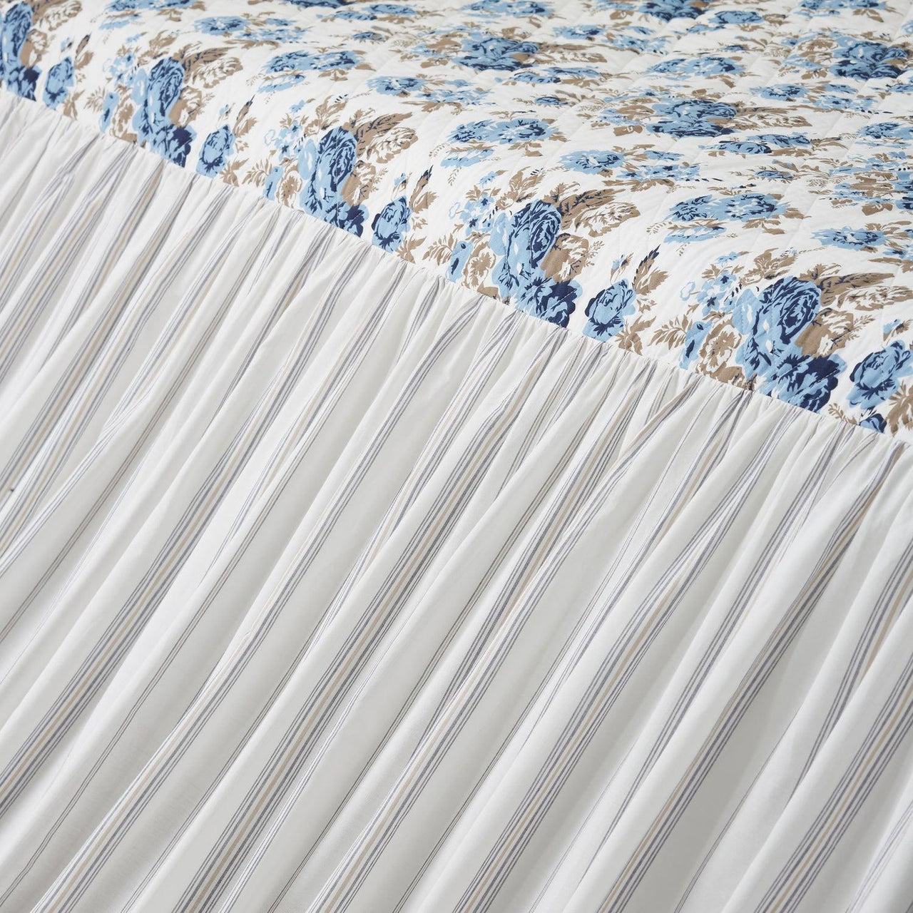 Annie Blue Floral Ruffled Twin Coverlet 76x39+27 VHC Brands - The Fox Decor