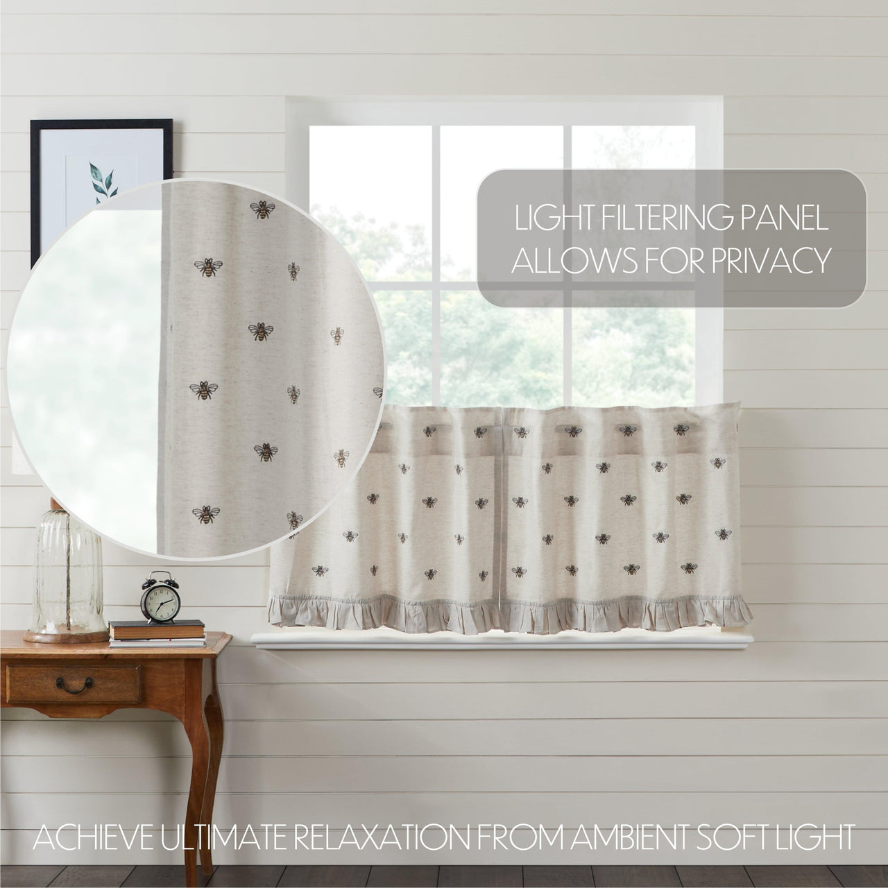 Embroidered Bee Tier Curtain Set of 2 L24xW36 VHC Brands - The Fox Decor