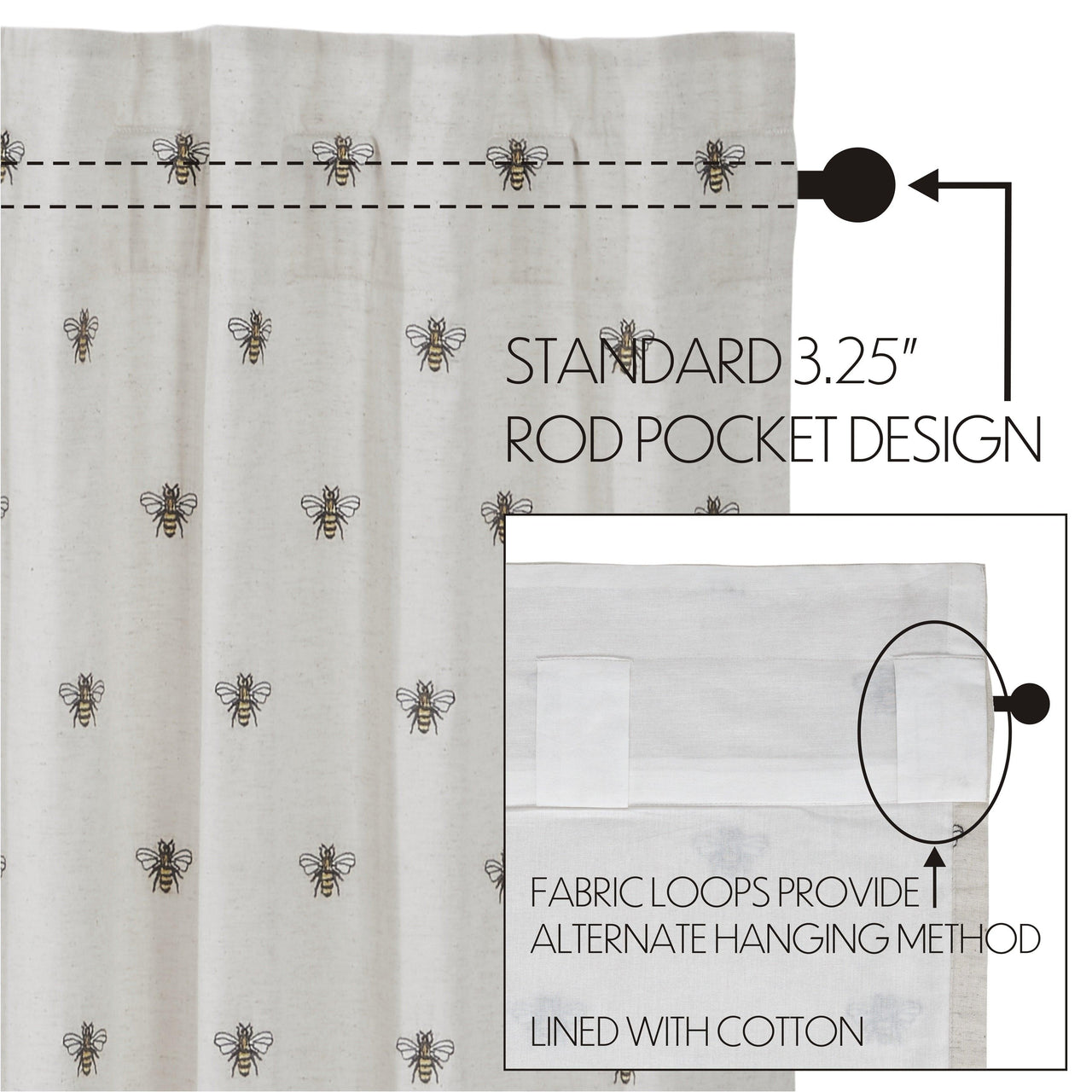 Embroidered Bee Tier Curtain Set of 2 L24xW36 VHC Brands - The Fox Decor