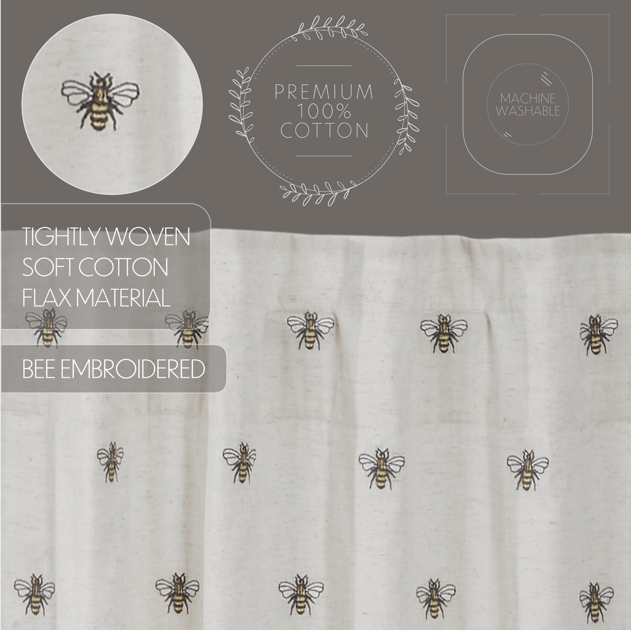 Embroidered Bee Valance Curtain 16"x90" VHC Brands - The Fox Decor