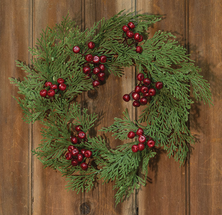 Coral Cedar Wreath w/Berries, 16" - The Fox Decor