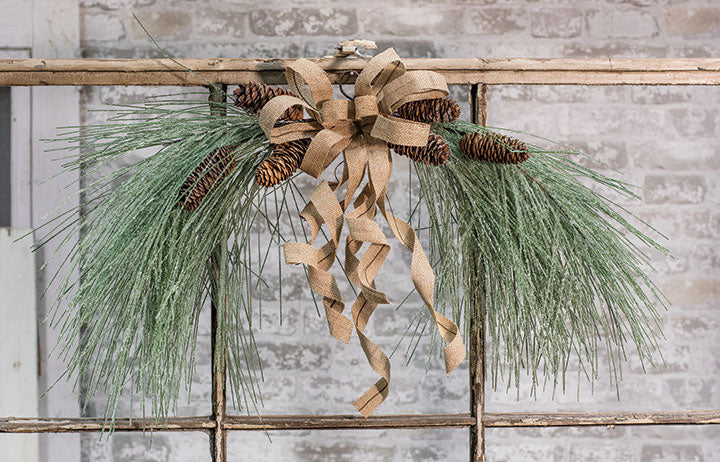 30" Icy Needle Pine Arch Swag w/Bow - The Fox Decor