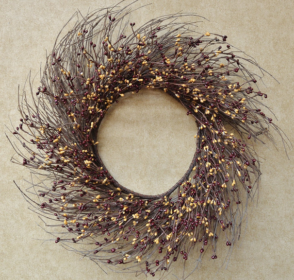 Burgundy/Gold Pip Twig Wreath, 22" - The Fox Decor