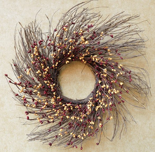 Burgundy/Gold Pip Twig Wreath, 16"