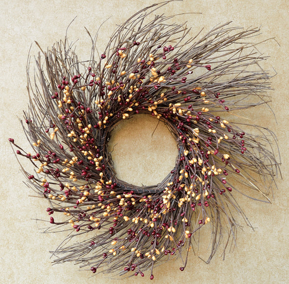 Burgundy/Gold Pip Twig Wreath, 16" - The Fox Decor