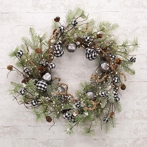 Black & White Country Gingham Bells Wreath, 24" - The Fox Decor