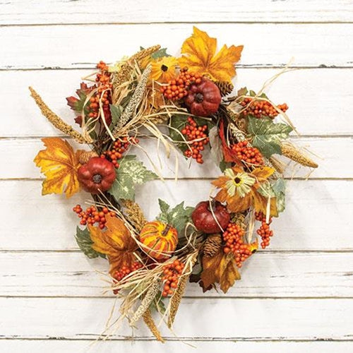 Pumpkin Harvest & Berry Wreath, 20" - The Fox Decor