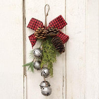Pewter Bells Teardrop w/Black & Red Buffalo Check Bow - The Fox Decor