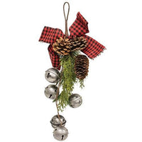 Pewter Bells Teardrop w/Black & Red Buffalo Check Bow - The Fox Decor