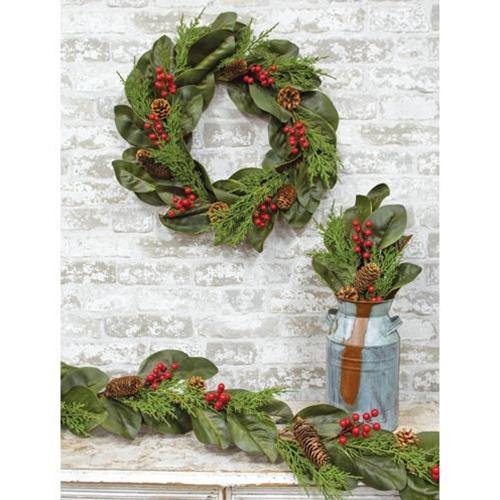 Yuletide Magnolia Wreath, 22" Christmas Decor - The Fox Decor