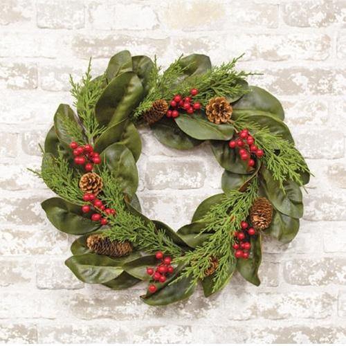 Yuletide Magnolia Wreath, 22" Christmas Decor - The Fox Decor