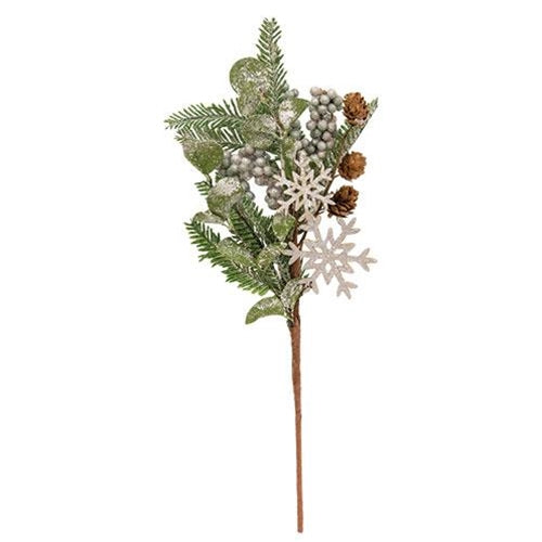 Frosted Fir Berry & Snowflake Pick, 18" - The Fox Decor