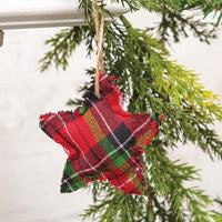 6/Set, Red & Green Plaid Star Ornaments - The Fox Decor