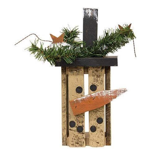 Vertical Lath Snowman Crate Lantern - The Fox Decor