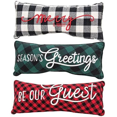 3/set Buffalo Check Season's Greeting Sentiment Pillow - The Fox Decor