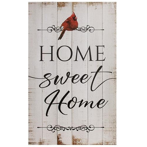 Home Sweet Home Antiqued Cardinal Sign, 16" x 26" - The Fox Decor