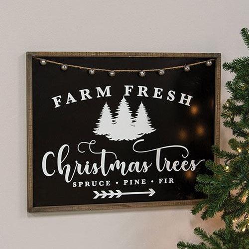 Farm Fresh Christmas Trees Black & White Wood Sign - The Fox Decor