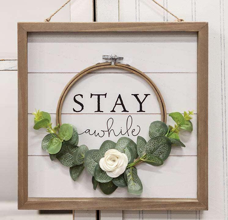 Stay Awhile Floral Framed Sign - The Fox Decor