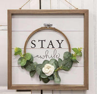 Stay Awhile Floral Framed Sign - The Fox Decor