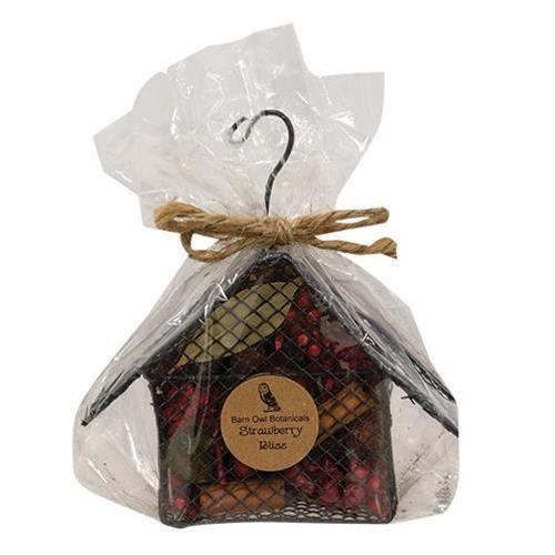 Wire Birdhouse Ornament w/Strawberry Bliss Potpourri - The Fox Decor