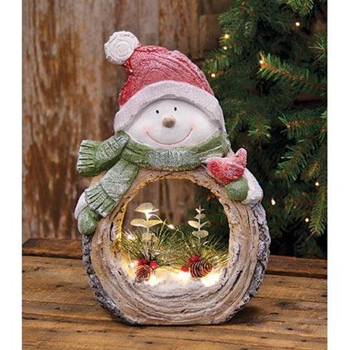 Light Up Resin Snowman w/Cardinal - The Fox Decor