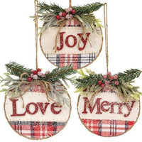 Joy, Love, Merry Christmas Snowy Check Ornament Sign, 3/Set - The Fox Decor