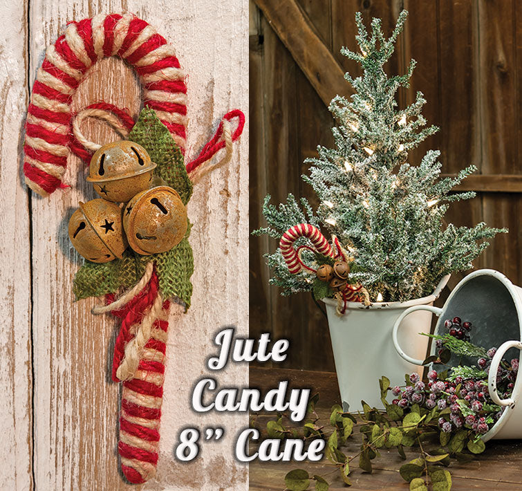 8" Jute Candy Cane w/Bells - The Fox Decor