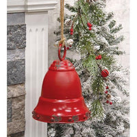 Distressed Red Metal Bell w/Jute Hanger, Large - The Fox Decor
