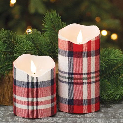 Crimson Plaid Realistic Flame LED Pillar, 3"x4" - The Fox Decor