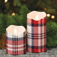 Crimson Plaid Realistic Flame LED Pillar, 3