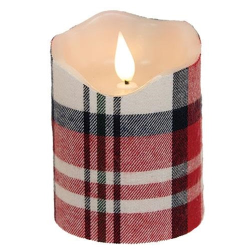 Crimson Plaid Realistic Flame LED Pillar, 3"x4" - The Fox Decor