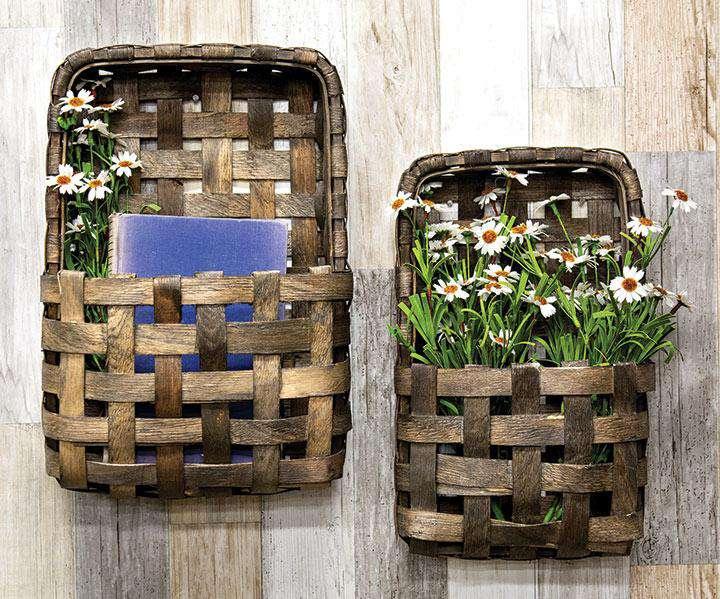 2/Set, Aged Tobacco Wall Pocket Baskets - The Fox Decor