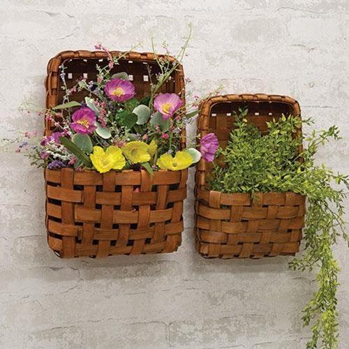 2/Set, Brown Tobacco Wall Pocket Baskets - The Fox Decor