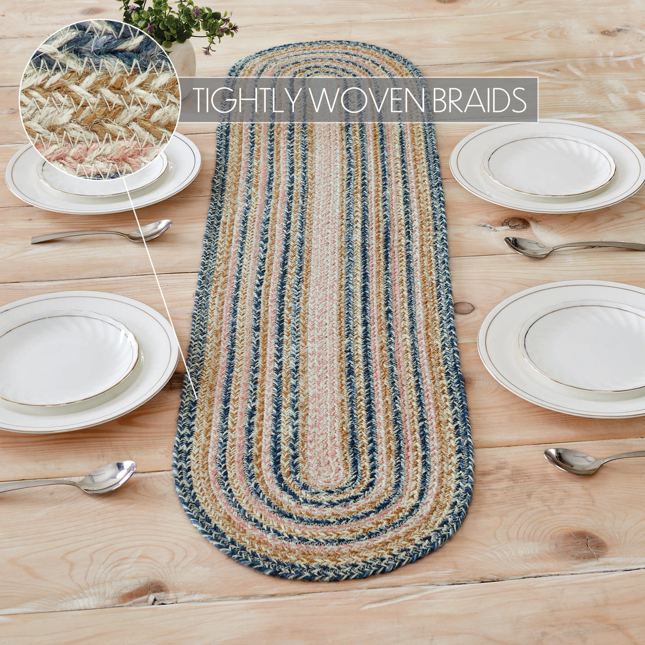Kaila Oval Jute Braided Table Runner 12"x48" VHC Brands - The Fox Decor