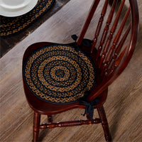 Black & Tan Jute Braided Chair Pad 15 inch Diameter VHC Brands - The Fox Decor