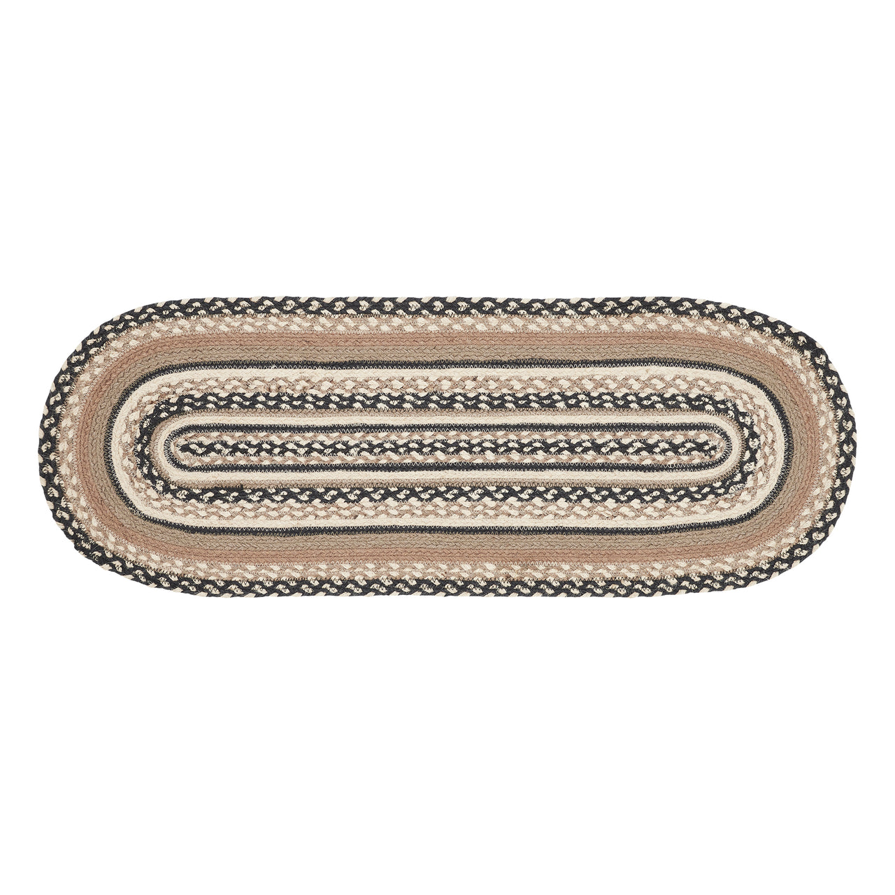 Sawyer Mill Charcoal Creme Jute Braided Oval Table Runner 13"x36" VHC Brands - The Fox Decor