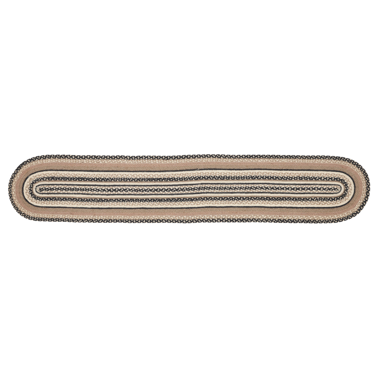 Sawyer Mill Charcoal Creme Jute Braided Oval Table Runner 13"x72" VHC Brands - The Fox Decor