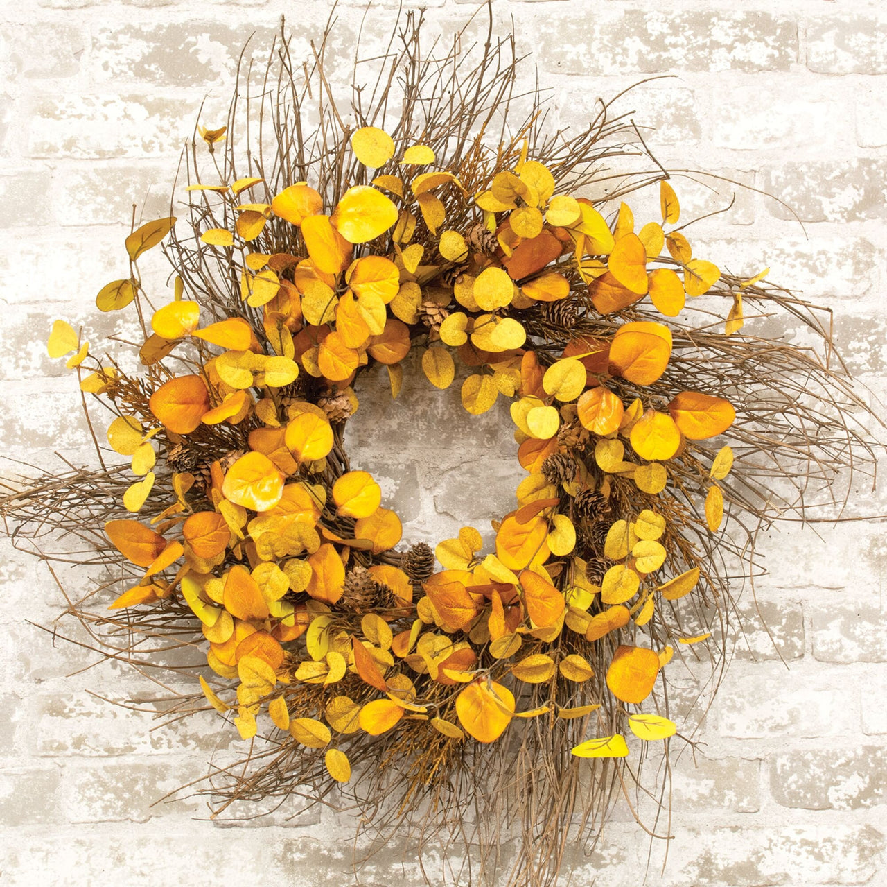 Penny Leaf Wreath, 26", Mustard - The Fox Decor