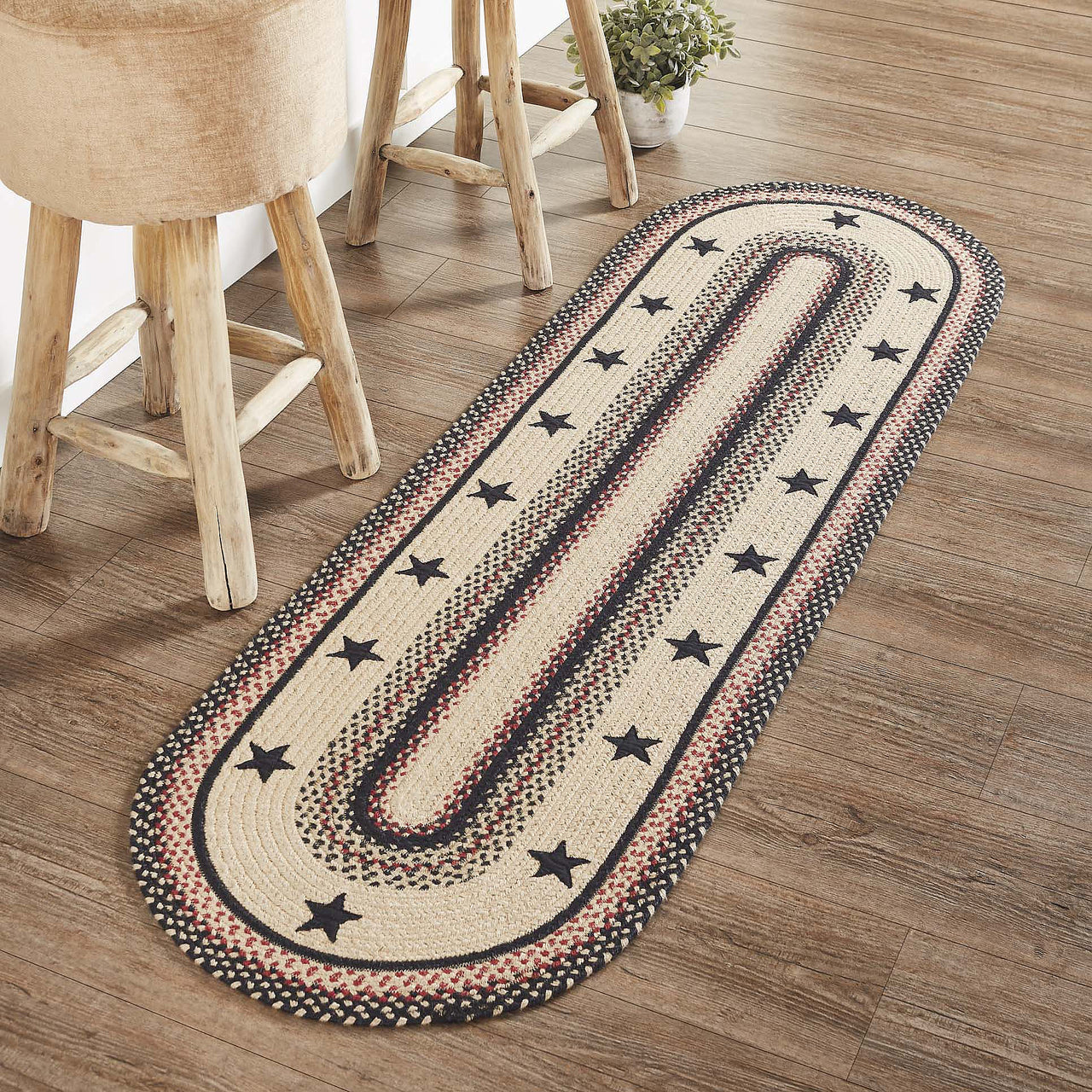Colonial Star Jute Braided Rug/Runner Oval with Rug Pad 22"x72" VHC Brands - The Fox Decor