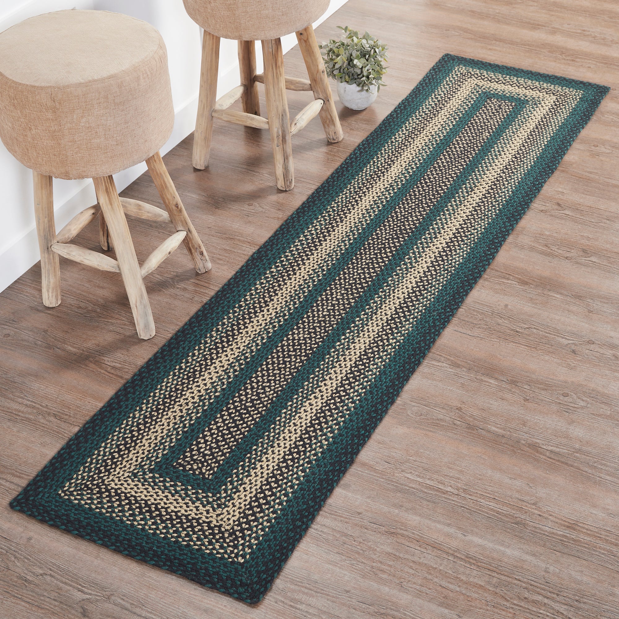 Black & Tan Jute Braided Rug/Runner Rect. with Rug Pad 2'x8' VHC