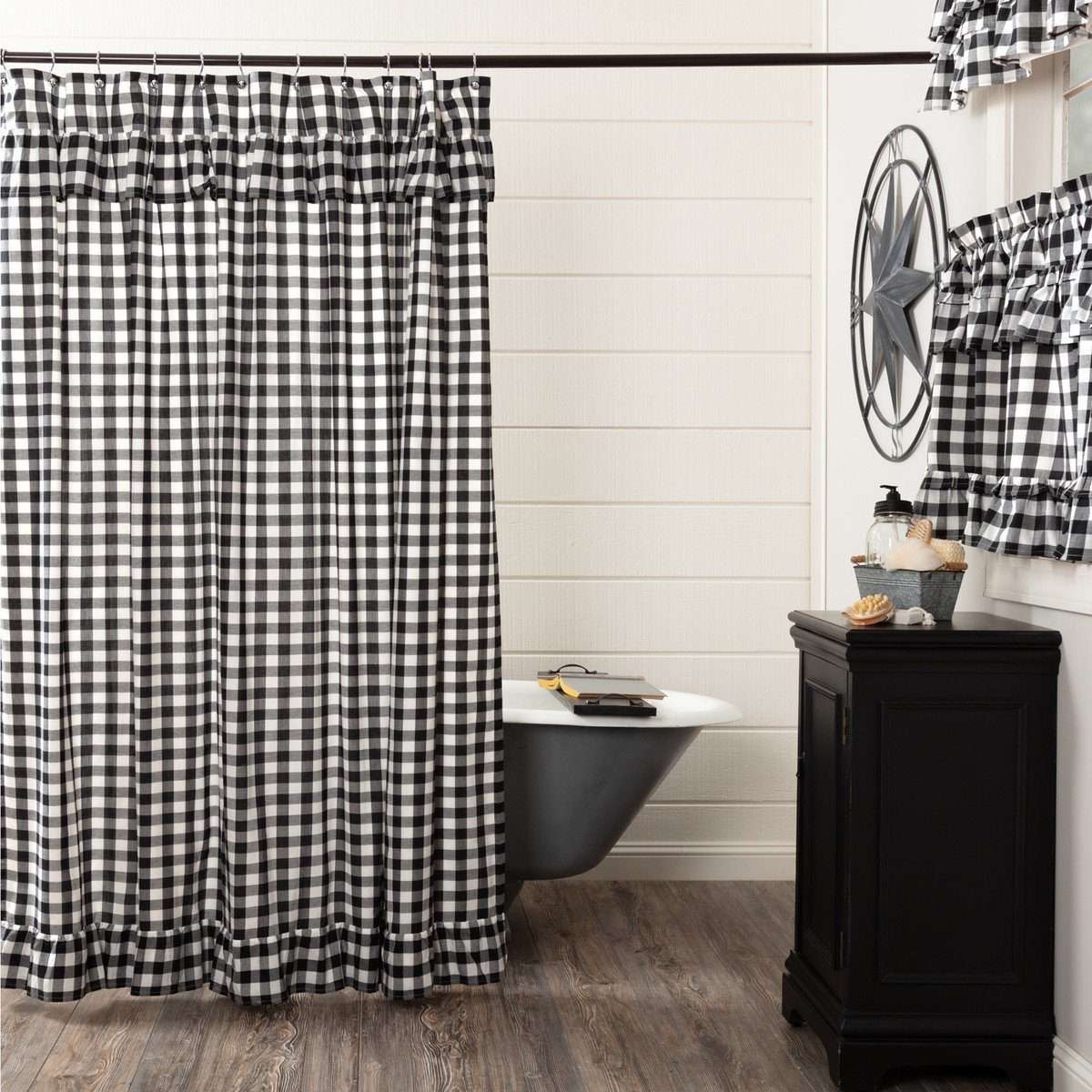 Annie Buffalo Black/Red Check Ruffled Shower Curtain 72"x72" - The Fox Decor