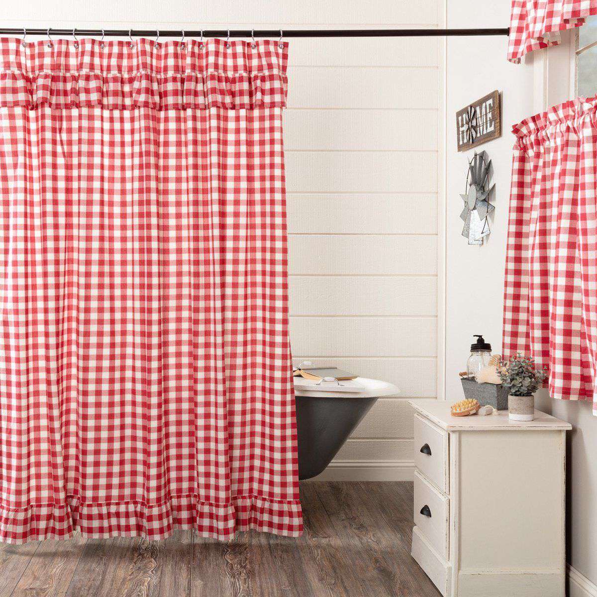 Annie Buffalo Black/Red Check Ruffled Shower Curtain 72"x72" - The Fox Decor