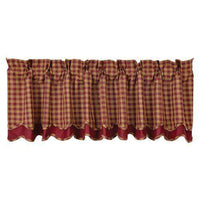 Thumbnail for Burgundy Check Scalloped Layered Lined Valance Curtain curtains CWI Gifts 